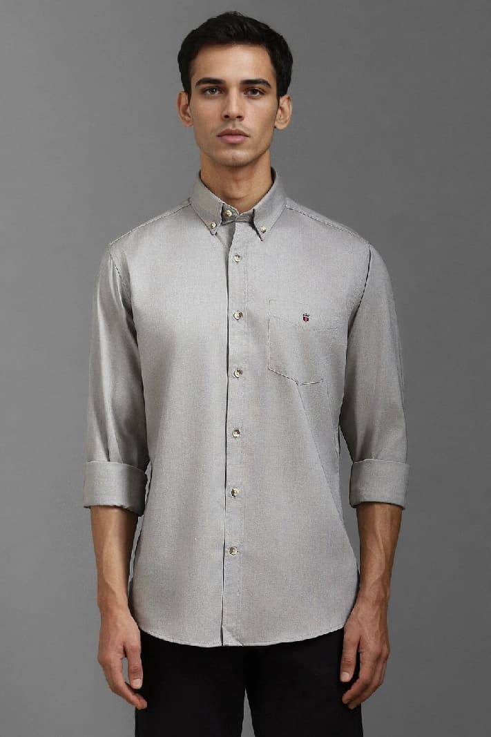 Men's Grey Casual Solid Slim Fit Shirt