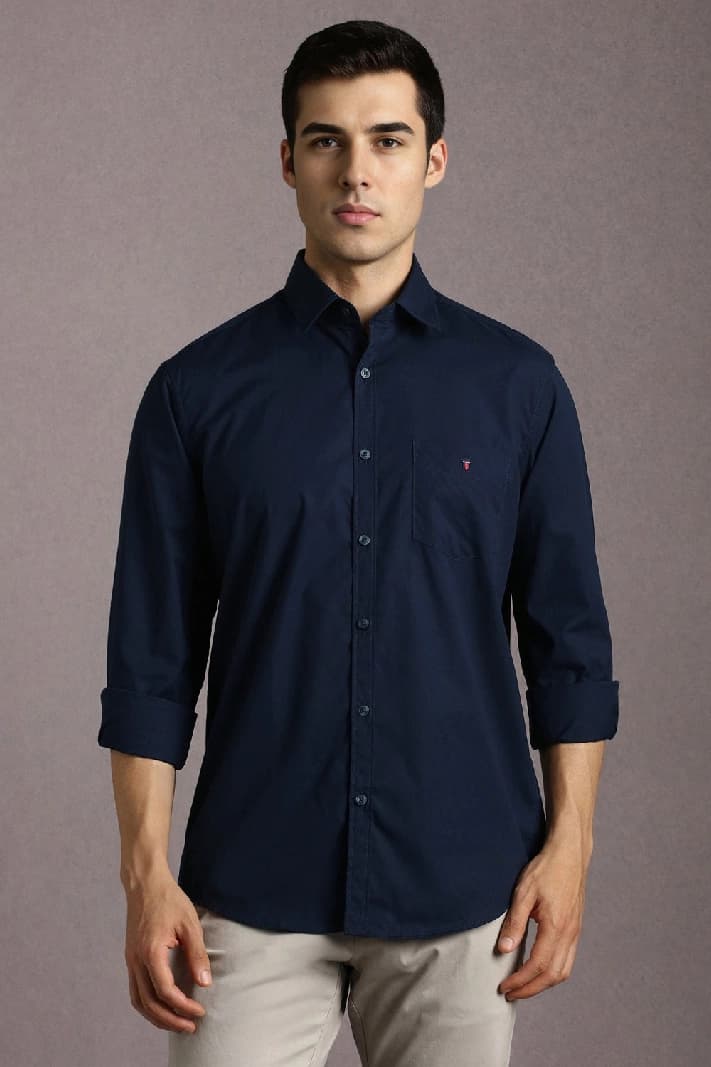Men's Navy Casual Solid Slim Fit Shirt