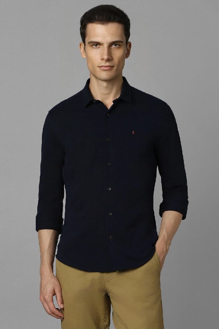 Men's Navy Casual Solid Slim Fit Shirt