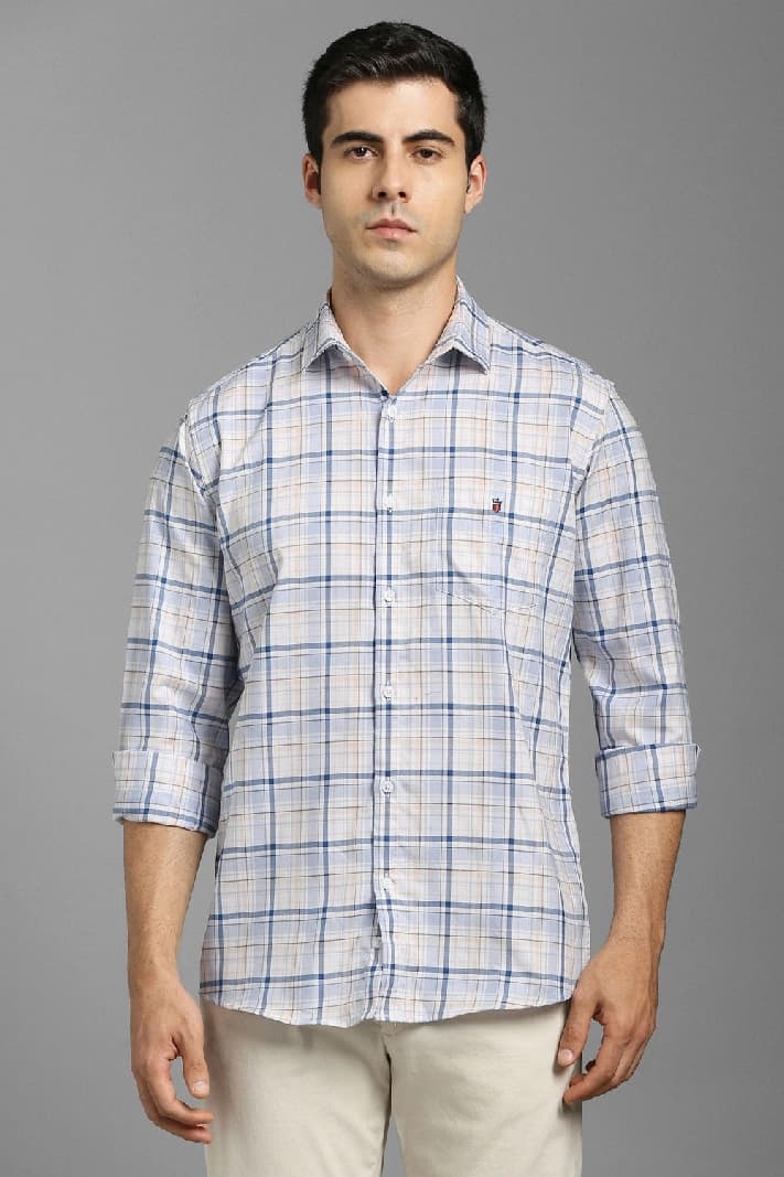 Men's Blue Casual Checked Slim Fit Shirt