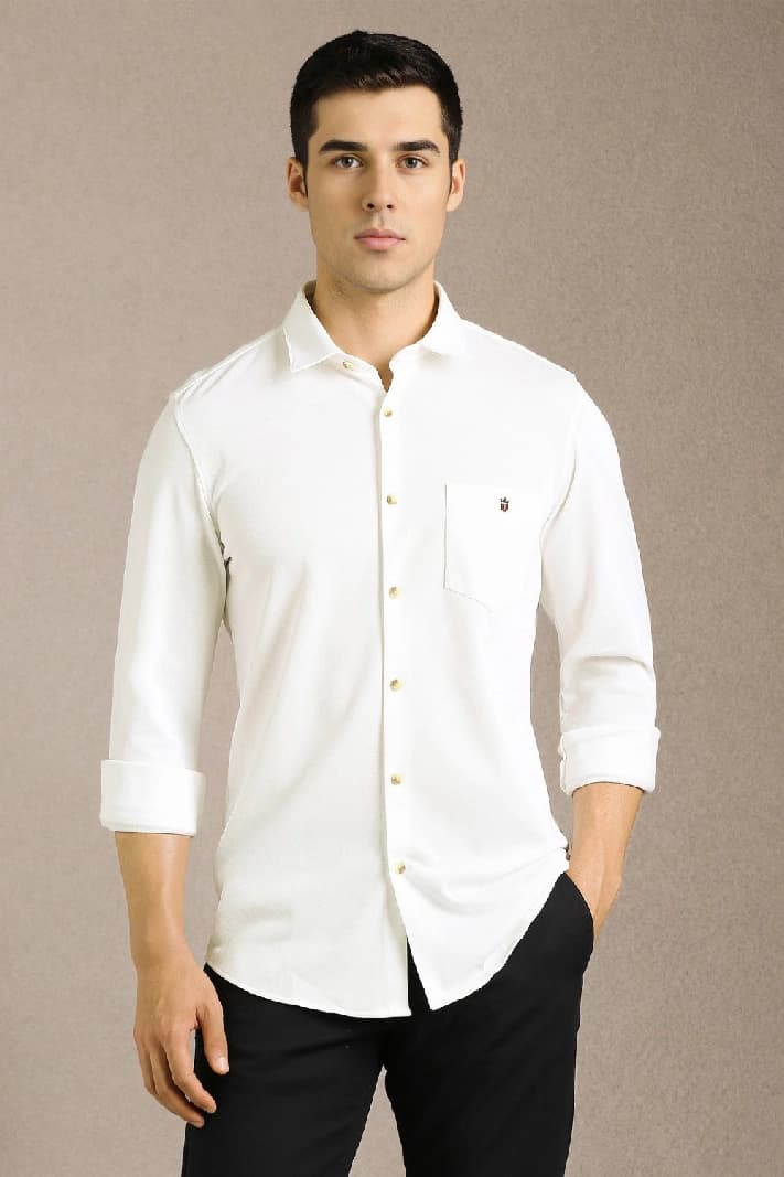 Men's White Casual Solid Slim Fit Shirt