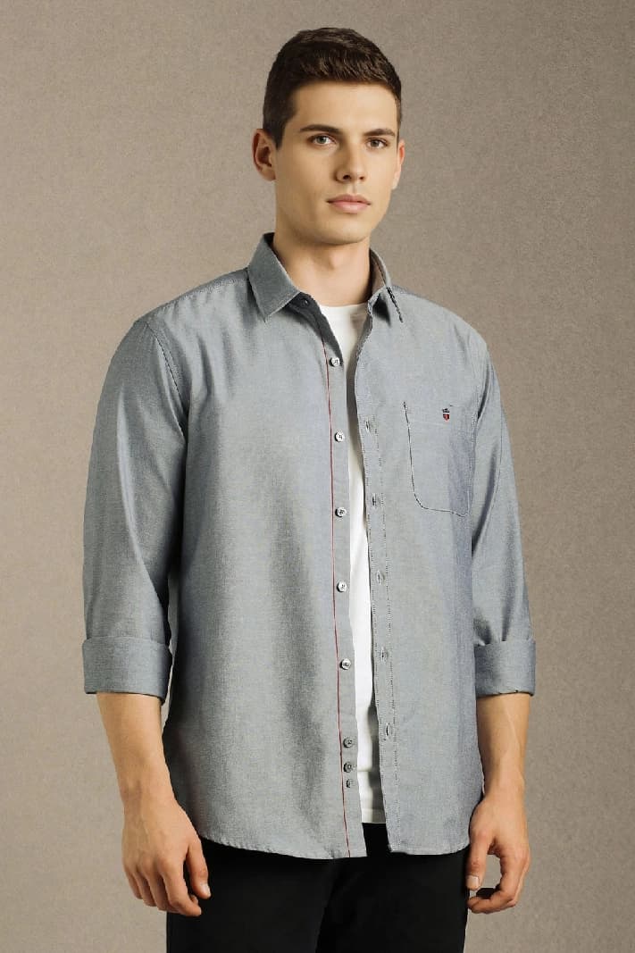 Men's Grey Casual Solid Slim Fit Shirt