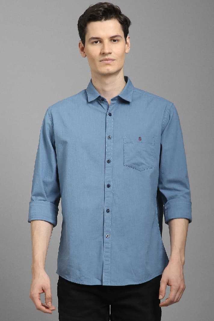 Men's Blue Casual Solid Slim Fit Cotton Shirt