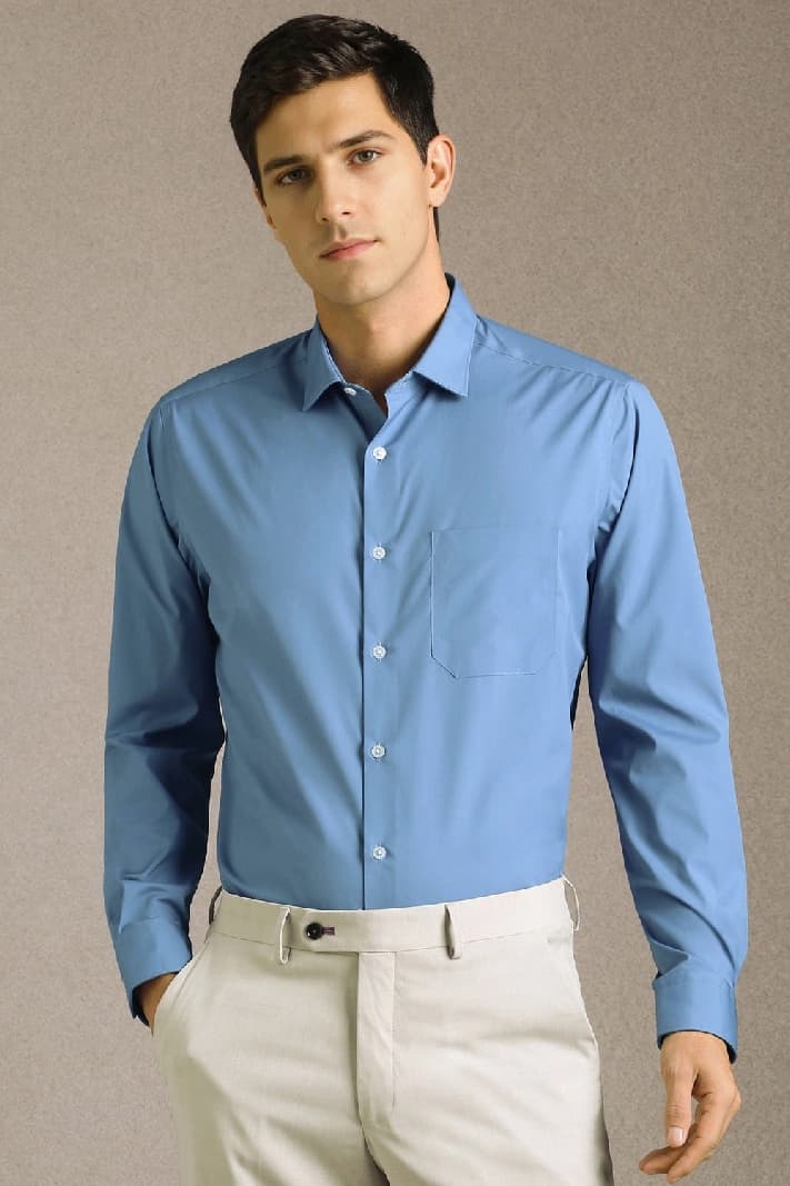 Men's Blue Formal Solid Regular Fit Shirt