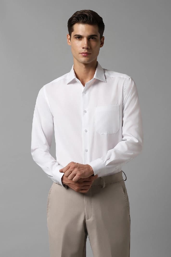 Men's White Formal Solid Regular Fit Shirt