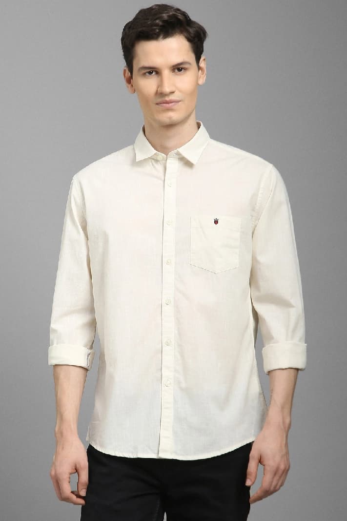 Men's Beige Casual Solid Slim Fit Shirt