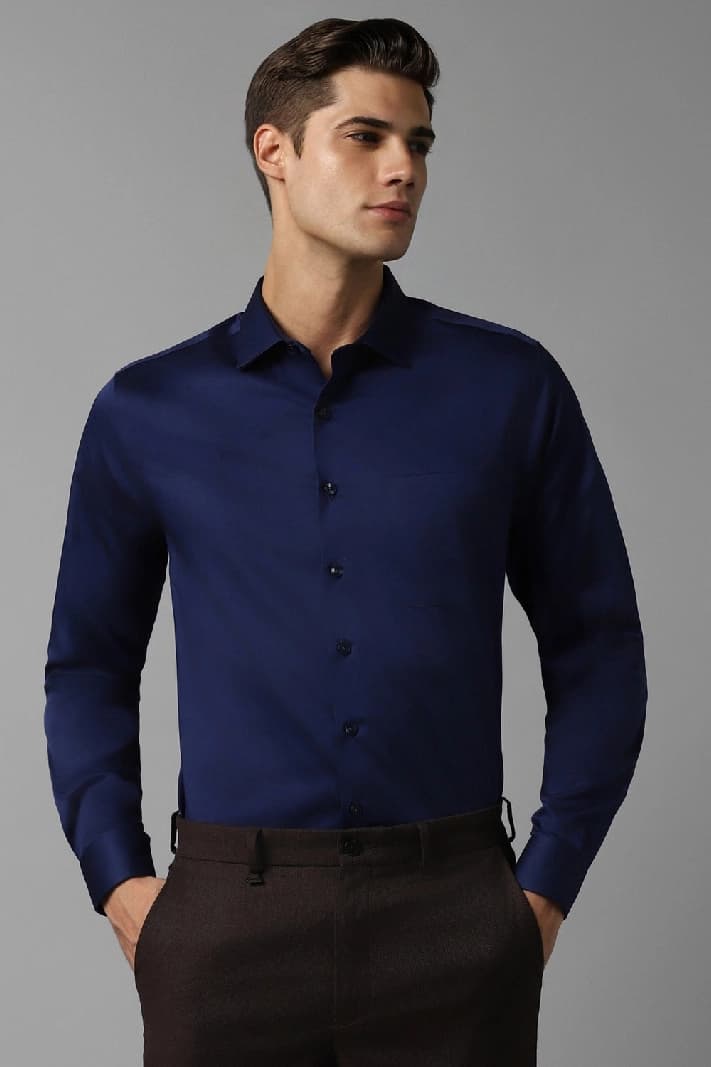 Men's Blue Formal Solid Slim Fit Shirt