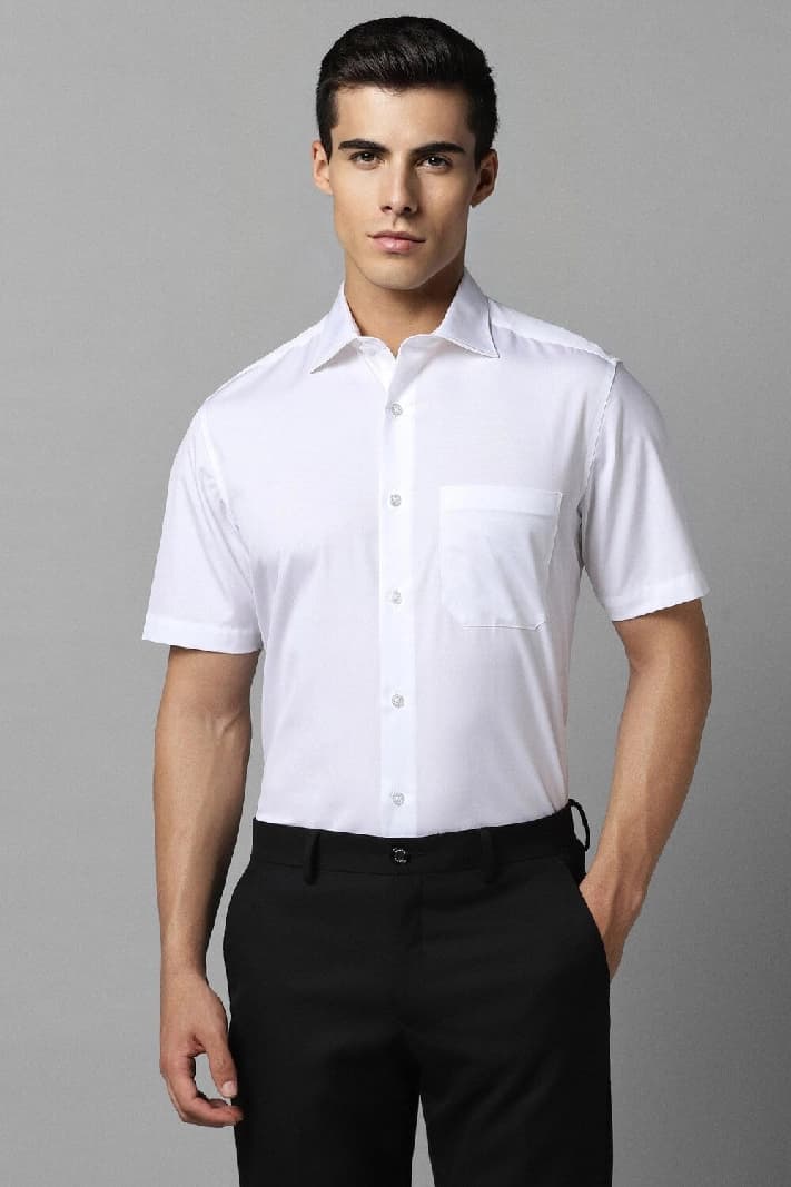 Men's White Formal Solid Regular Fit Shirt