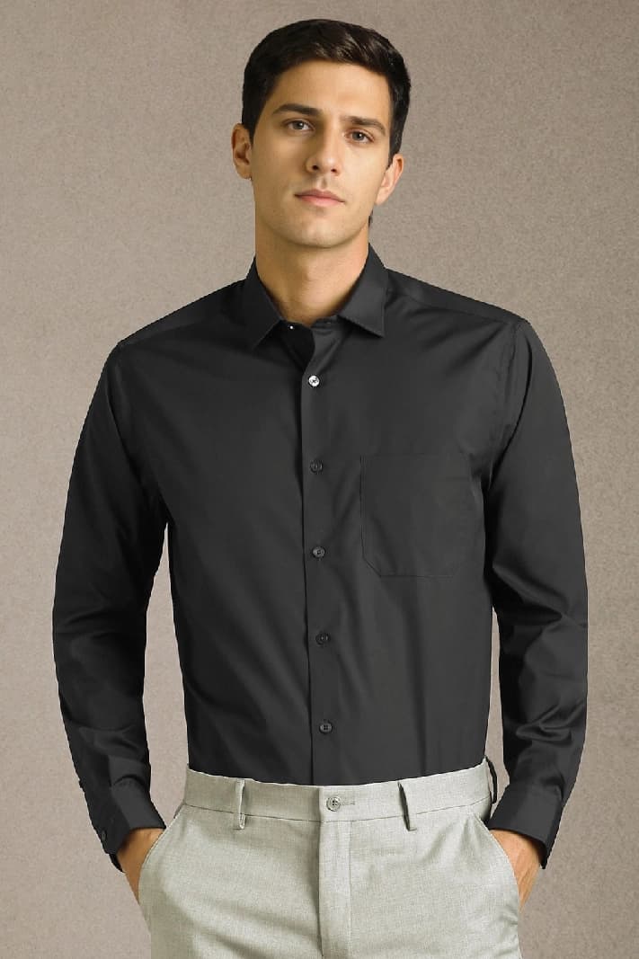 Men's Black Formal Solid Regular Fit Shirt
