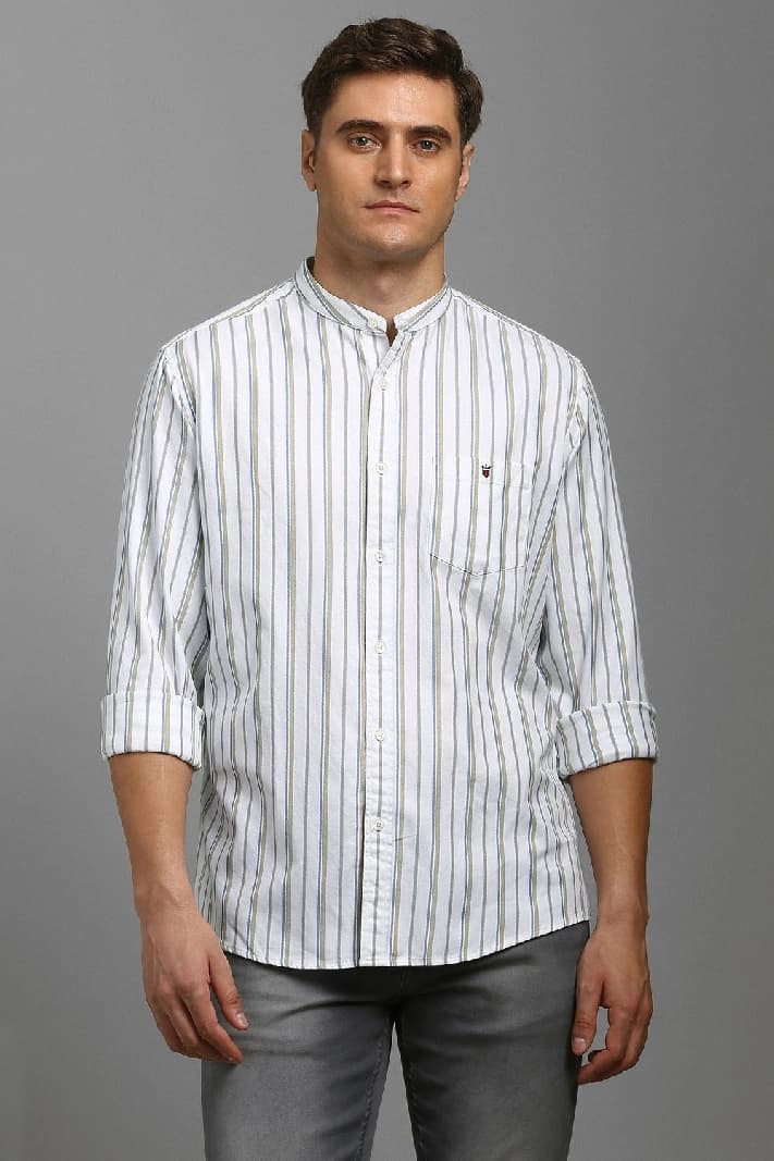 Men's White Casual Striped Slim Fit Shirt