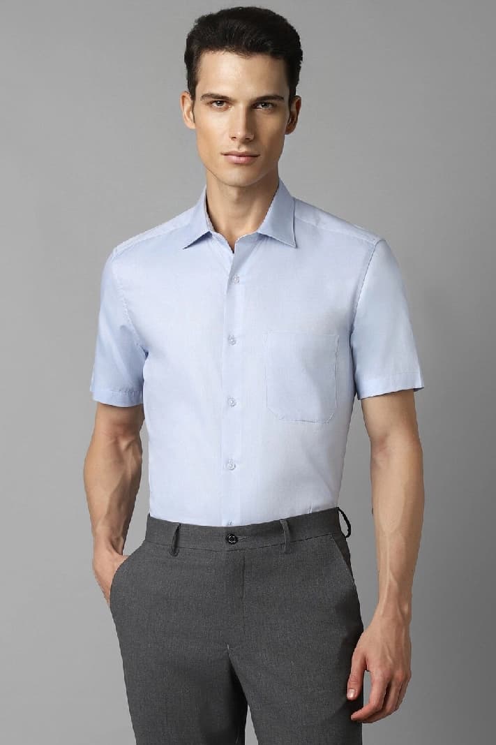 Men's Blue Formal Solid Regular Fit Shirt