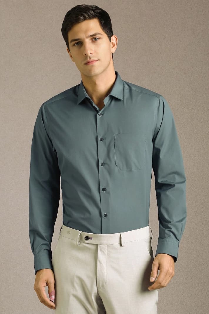 Men's Green Formal Solid Regular Fit Shirt