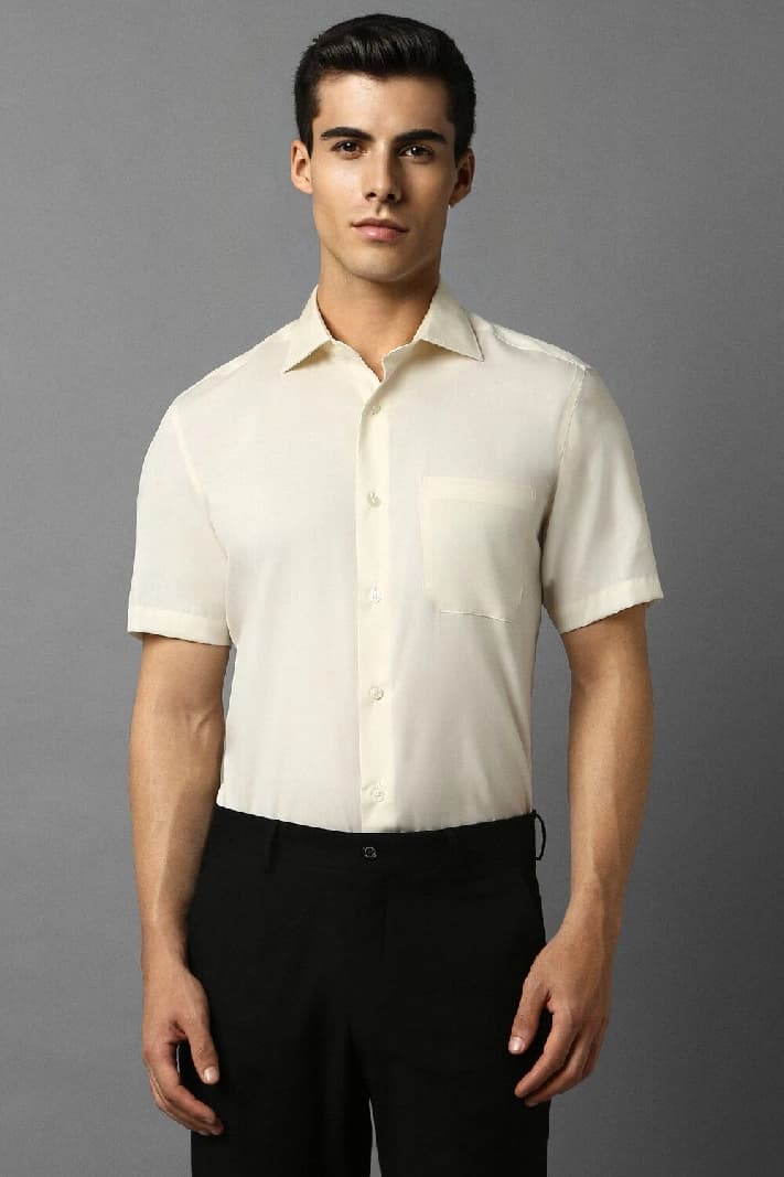 Men's Beige Formal Solid Regular Fit Shirt