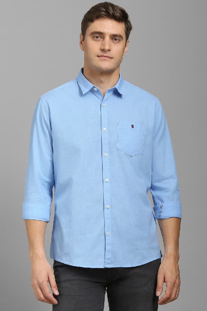 Men's Blue Casual Solid Slim Fit Shirt