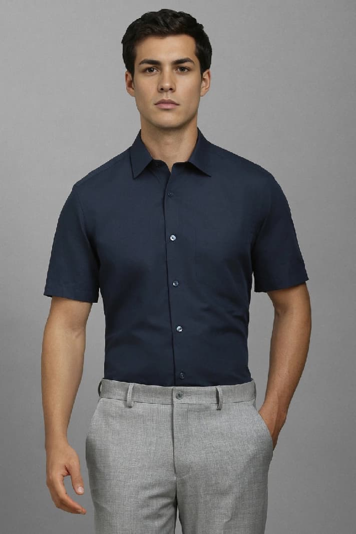 Men's Blue Formal Solid Regular Fit Shirt