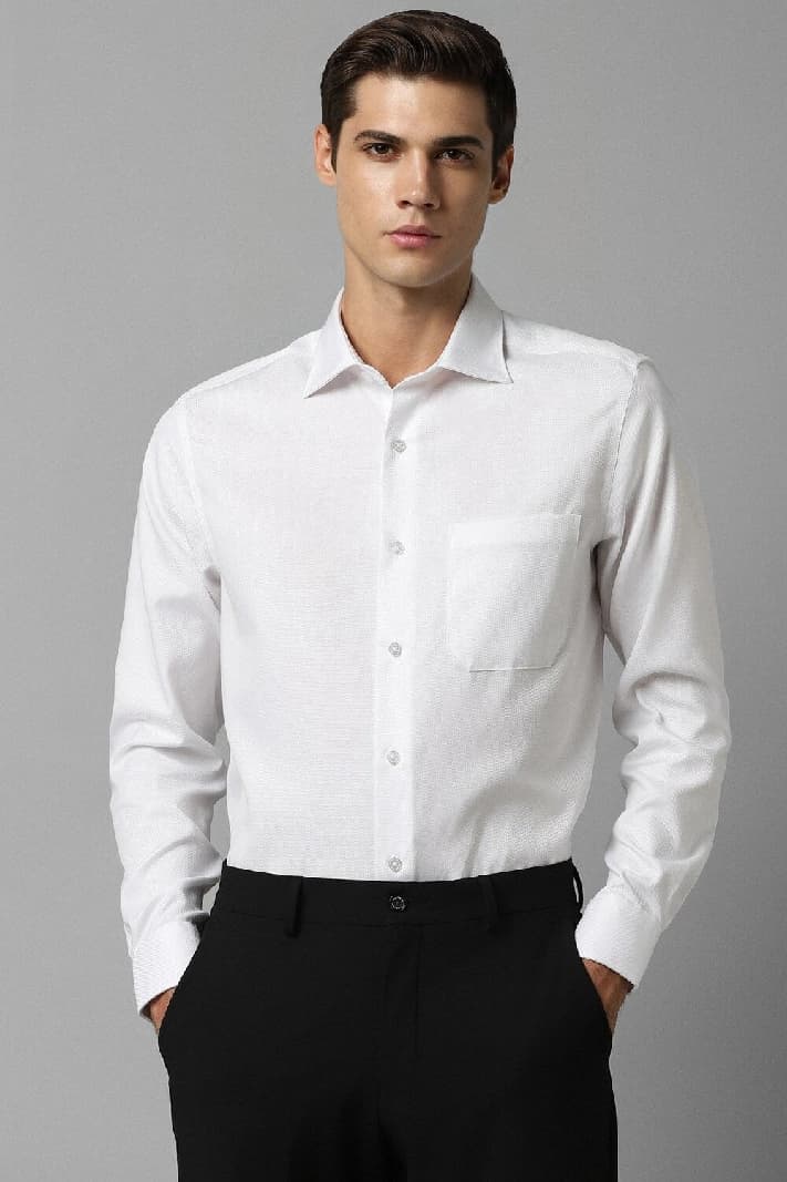 Men's White Formal Solid Regular Fit Shirt