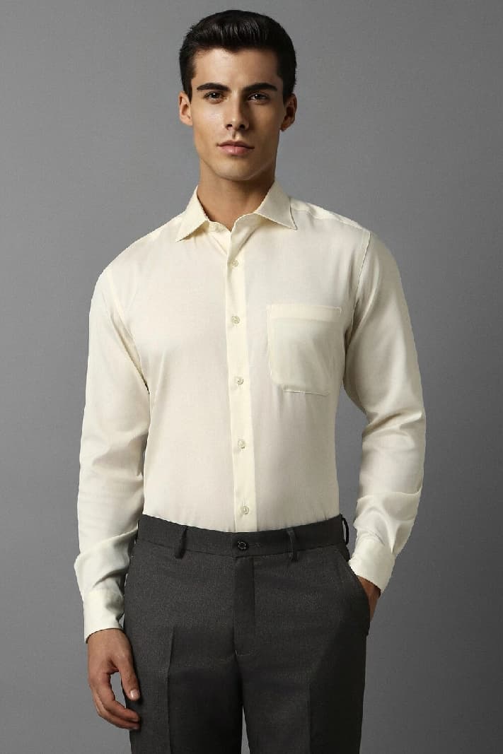 Men's Beige Formal Solid Regular Fit Shirt