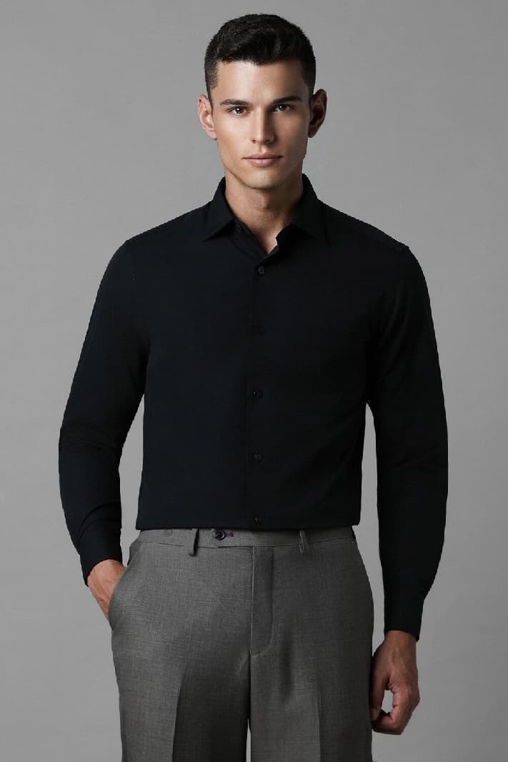 Men's Black Formal Solid Regular Fit Shirt