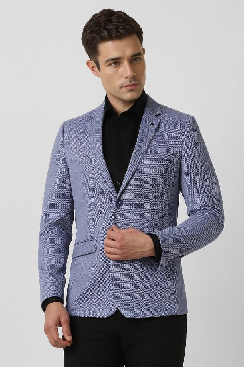 Men's Blue Formal Solid Blazer