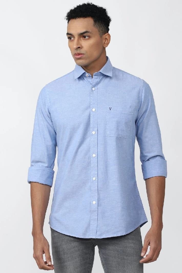 Men's Blue Casual Solid Slim Fit Shirt