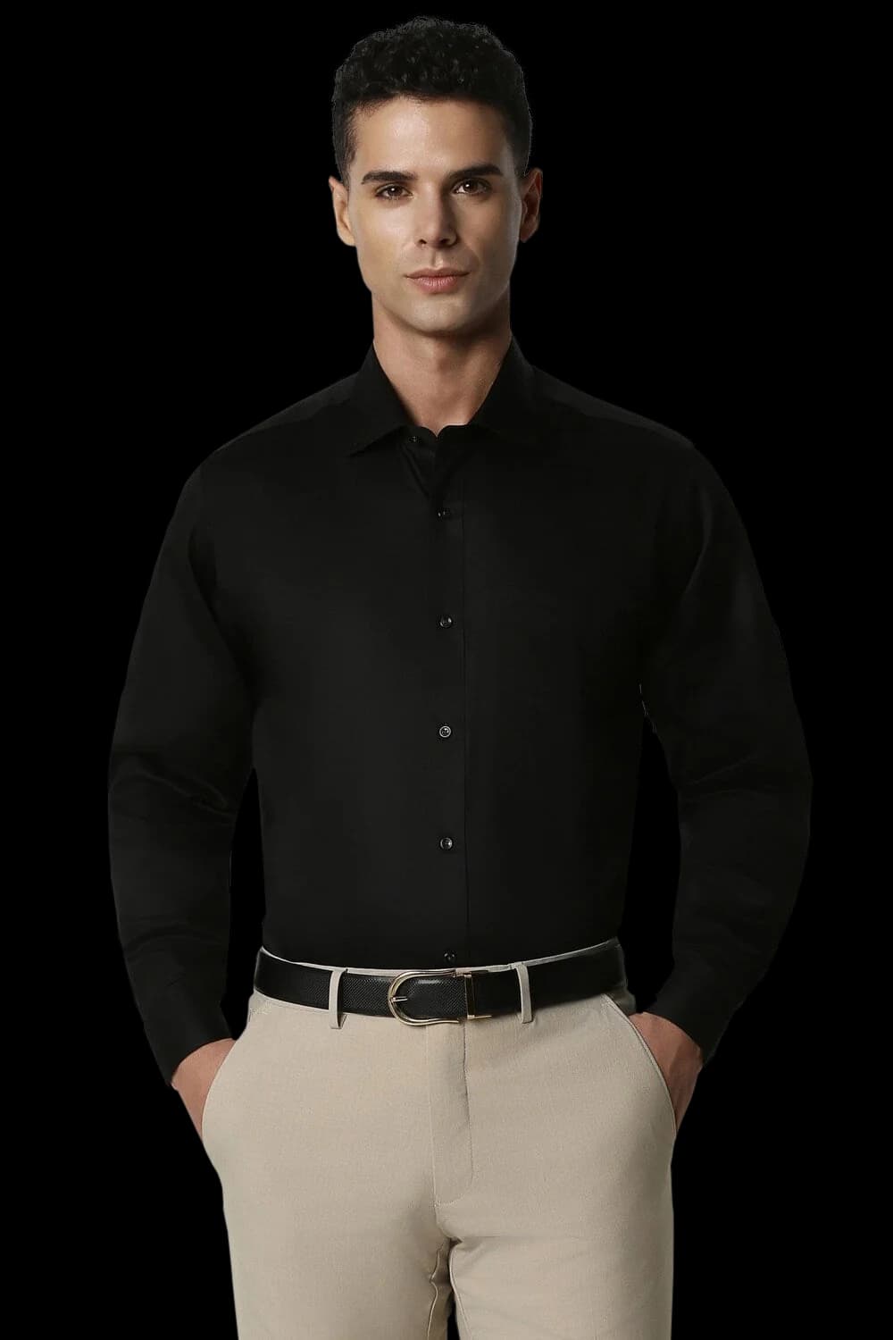Men's Black Formal Solid Regular Fit Cotton Shirt