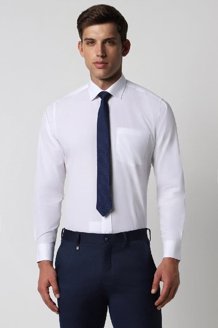 Men's White Formal Solid Regular Fit Shirt