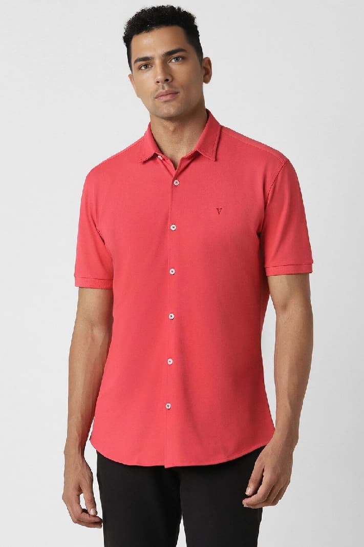 Men's Pink Casual Solid Slim Fit Shirt