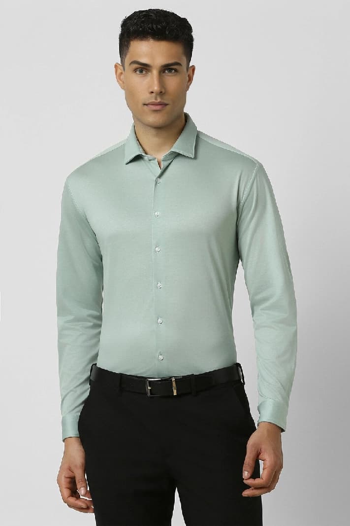 Men's Green Formal Solid Slim Fit Shirt