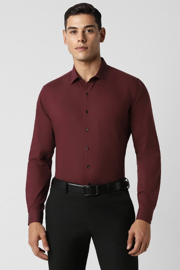 Men's Red Formal Solid Slim Fit Shirt