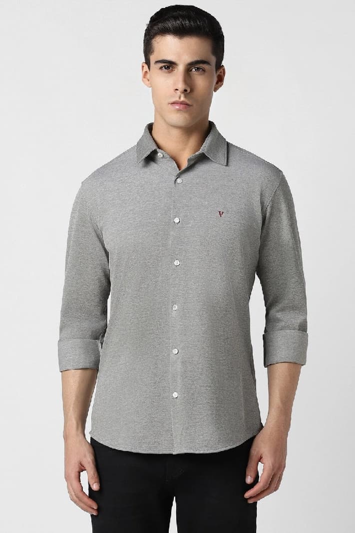 Men's Grey Casual Solid Slim Fit Cotton Shirt