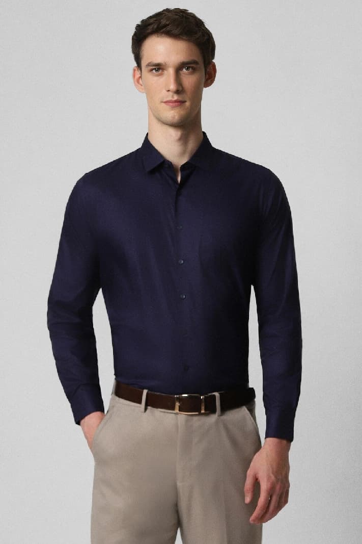 Men's Navy Formal Solid Slim Fit Shirt