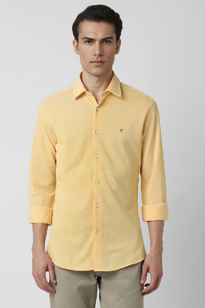 Men's Yellow Casual Solid Slim Fit Shirt