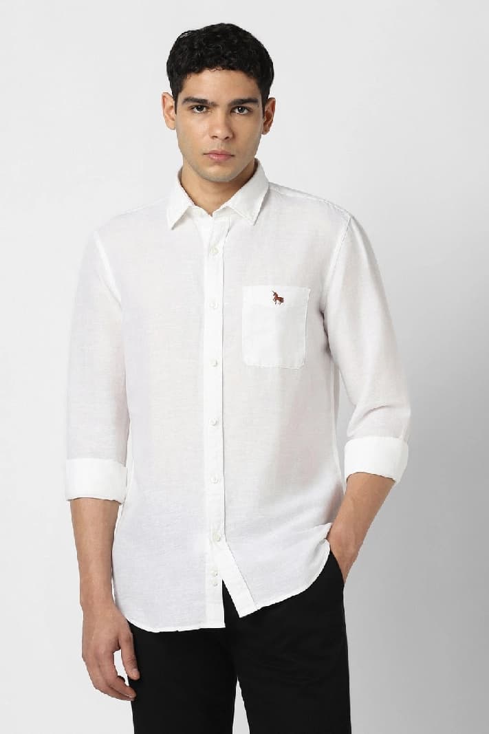 Men's White Casual Solid Slim Fit Cotton Shirt