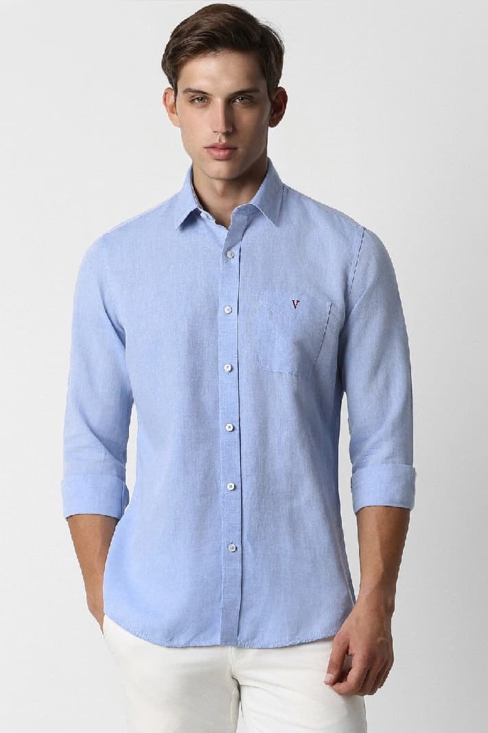Men's Blue Casual Solid Slim Fit Shirt