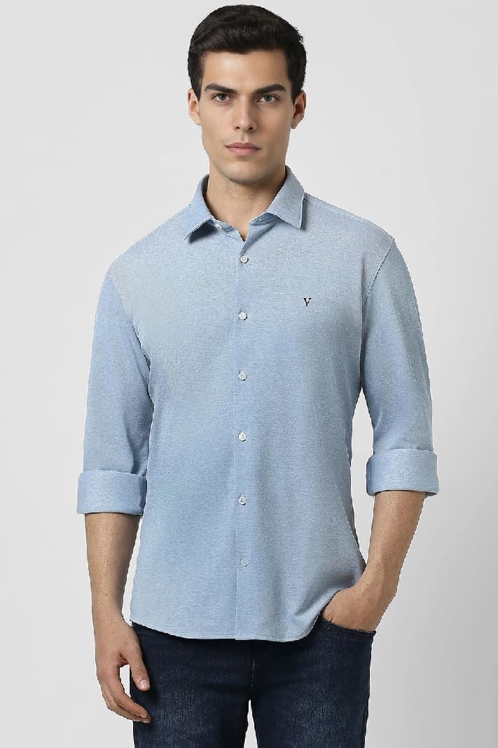 Men's Blue Casual Solid Slim Fit Shirt