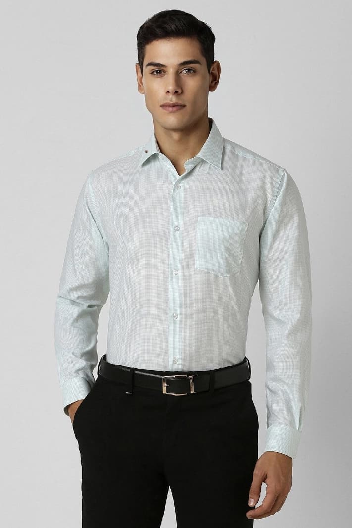Men's Green Formal Solid Regular Fit Cotton Shirt