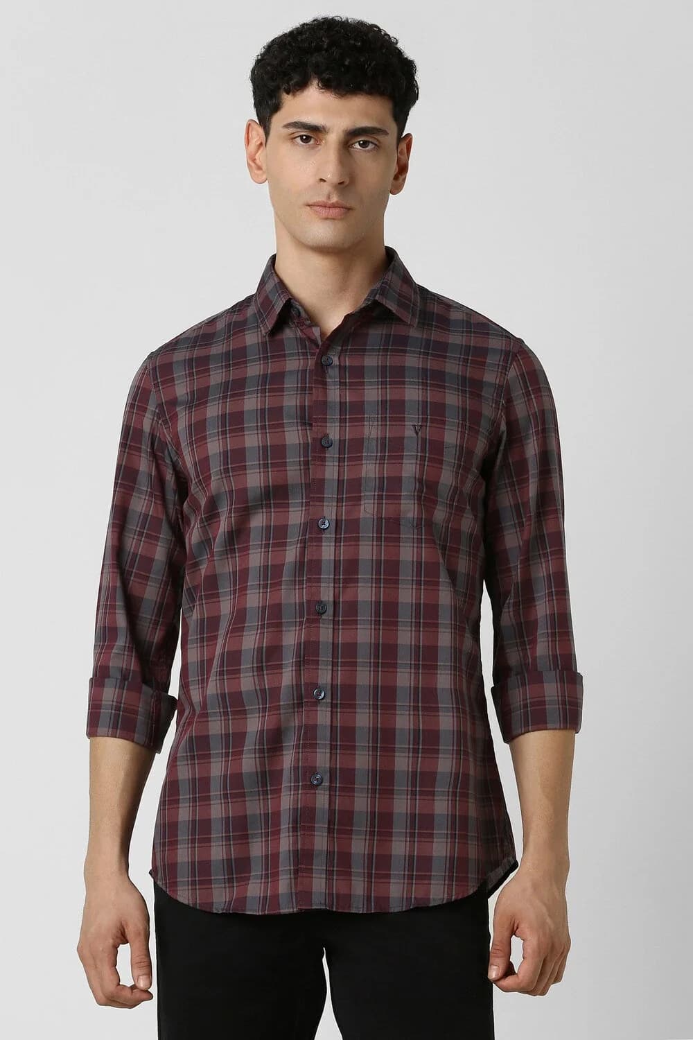 Men's Red Casual Checked Slim Fit Cotton Shirt