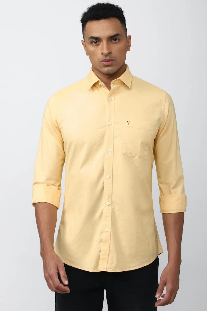 Men's Yellow Casual Solid Slim Fit Cotton Shirt