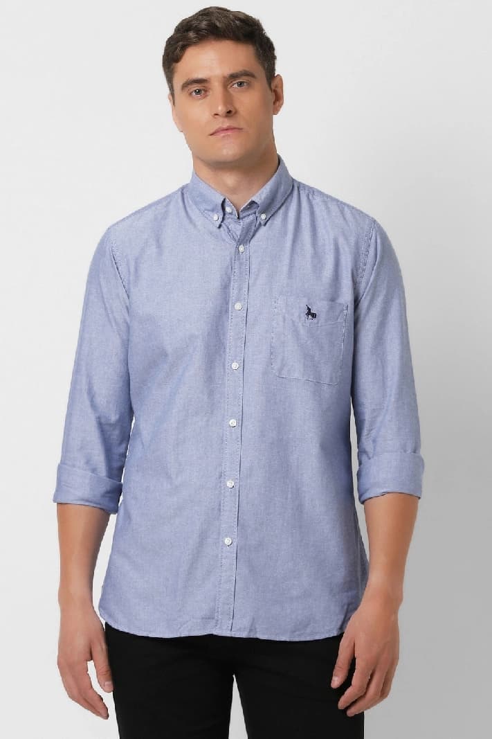 Men's Blue Casual Solid Slim Fit Shirt
