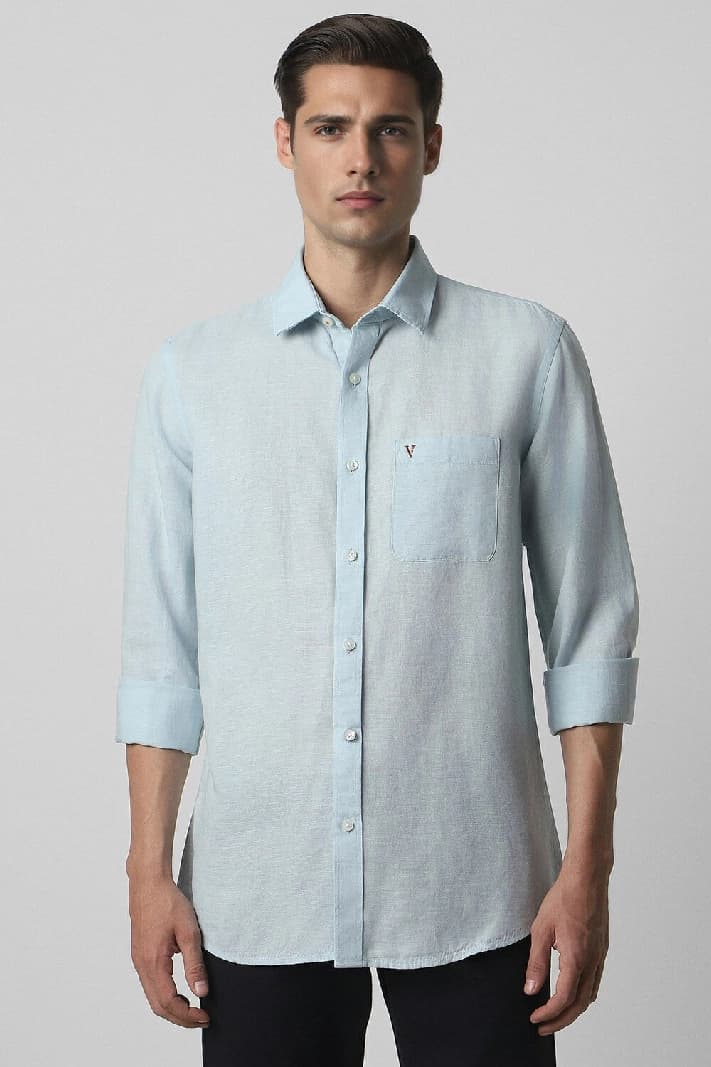 Men's Blue Casual Solid Slim Fit Shirt