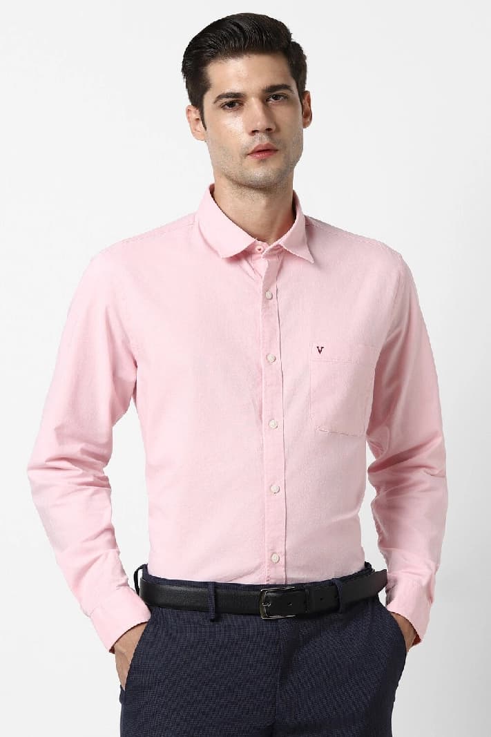 Men's Pink Casual Solid Slim Fit Shirt