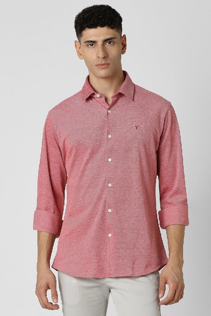 Men's Red Casual Solid Slim Fit Shirt