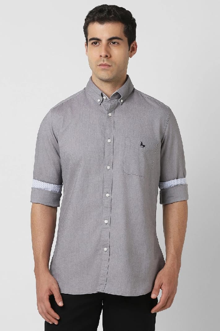 Men's Grey Casual Solid Slim Fit Shirt