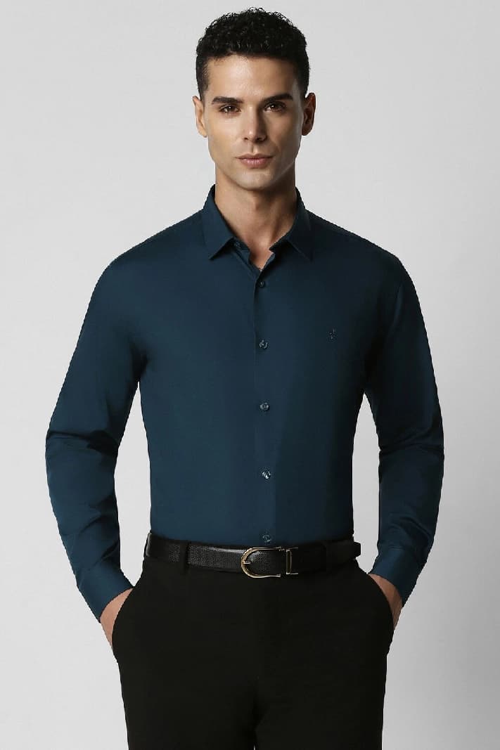 Men's Blue Party Solid Slim Fit Shirt