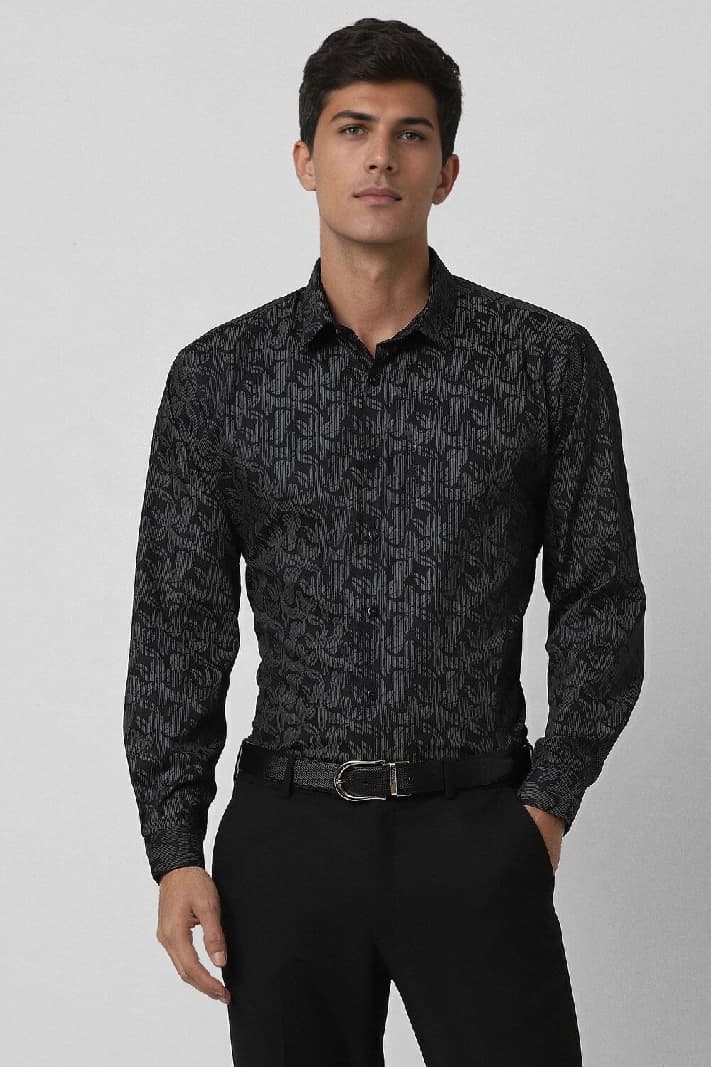 Men's Black Party Printed Slim Fit Shirt