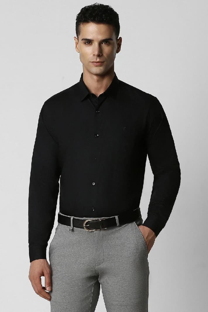 Men's Black Party Solid Slim Fit Shirt