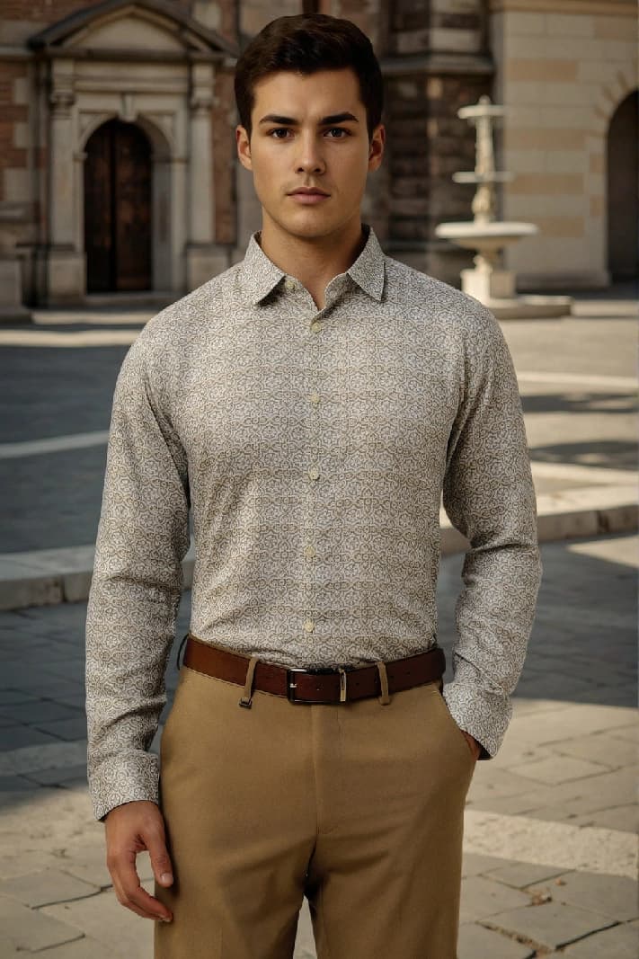 Men's Green Party Printed Slim Fit Shirt