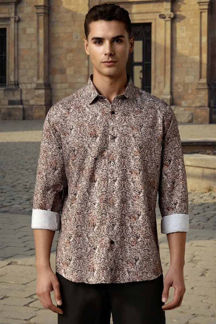 Men's Multicolor Party Printed Slim Fit Cotton Shirt