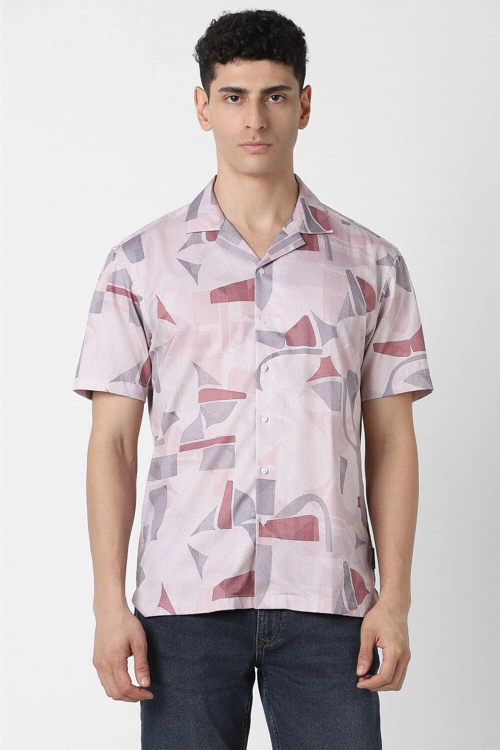 Men's Pink Party Printed Regular Fit Cotton Shirt