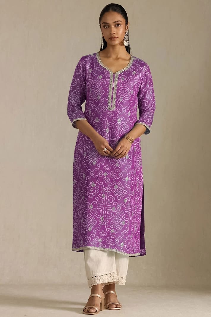 Women's Purple Festive Regular Fit Kurta